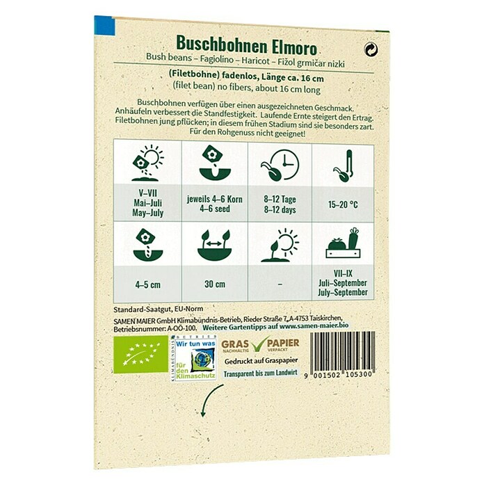samenmaier Gemüsesamen Bio Buschbohnen Elmoro (Phaseolus vulgaris var. nanus, Saatzeit: Mai, Erntezeit: Juli) | BAUHAUS
