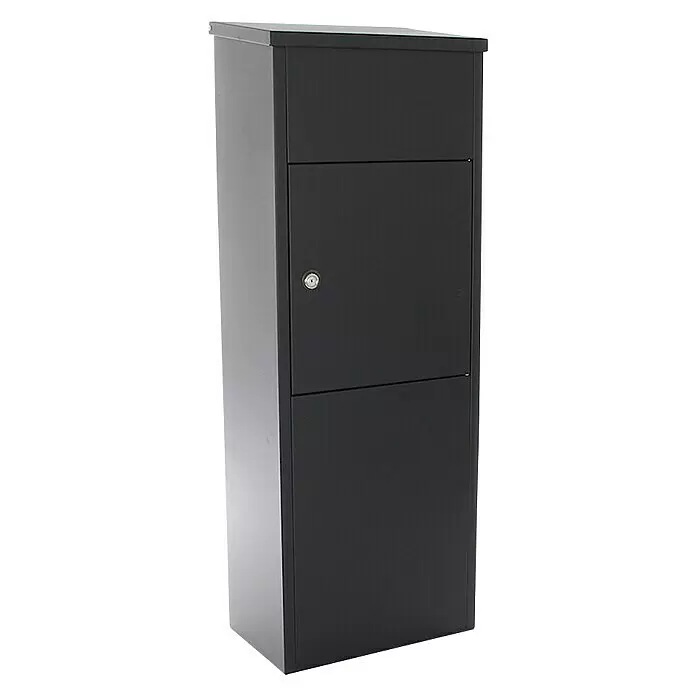 Rottner Paketbox Parcel Keeper - L x B x H: 23 x 38 x 105 cm, Schwarz, Edelstahl, Paketfach - Dunkelgrauer Metall-Standbriefkasten für Pakete, mit mehreren Fächern und Schloss.