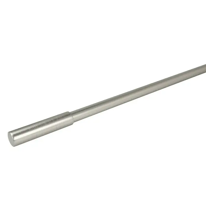 Expo Ambiente Endstück Signum - Edelstahloptik, 16 mm - Silberfarbener Metallstift mit abgerundetem Ende. Glatte Oberfläche und leichte Reflexionen deuten auf poliertes Metall hin.