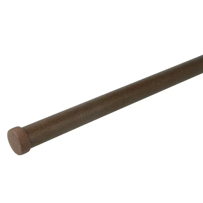 Expo Ambiente Endstück Cap-Noble - Rost, Geeignet für: Gardinenstangen Ø 20 mm - Detailaufnahme einer braunen Metallstange mit abgerundetem Ende, vor einem schwarzen Hintergrund.