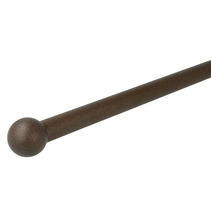 Expo Ambiente Endstück Ball - Rost, Geeignet für: Gardinenstangen Ø 20 mm, 2 Stk. - Nahaufnahme eines braunen Vorhangendstücks mit Kugelform und einer braunen Gardinenstange auf schwarzem Hintergrund.