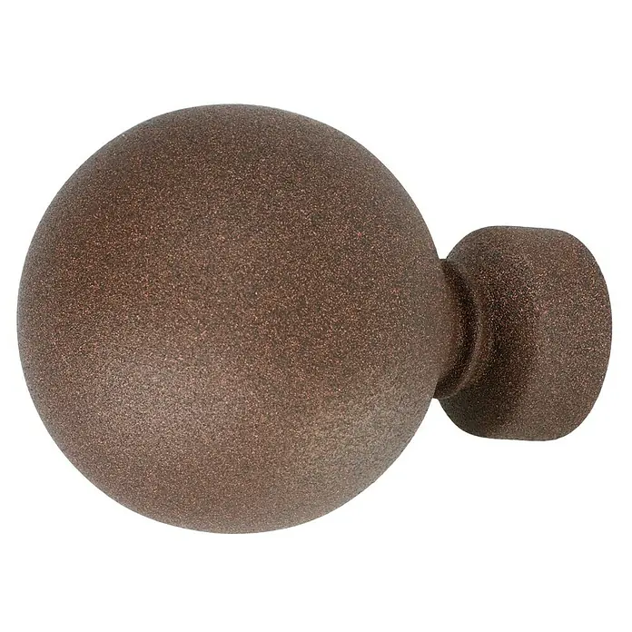 Expo Ambiente Endstück Home - Rost, Geeignet für: Gardinenstangen Ø 20 mm - Nahaufnahme einer bronzefarbenen Vorhangstangen-Endknospe mit einer Kugelform und einer zylindrischen Basis.