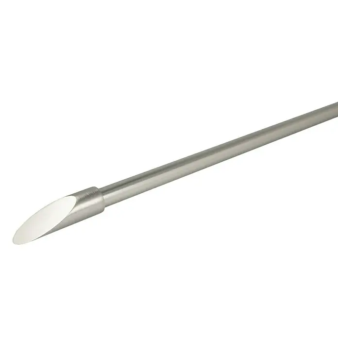 Expo Ambiente Endstück Cut - Edelstahloptik, 16 mm - Nahaufnahme einer Kanüle, einem medizinischen Instrument zur Flüssigkeitsentnahme oder -verabreichung, aus Edelstahl.