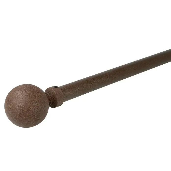 Expo Ambiente Endstück Home - Rost, Geeignet für: Gardinenstangen Ø 20 mm - Detailaufnahme einer braunen Gardinenstange mit kugelförmigem Endstück. Die Stange ist aus Metall und hat eine leicht strukturierte Oberfläche.