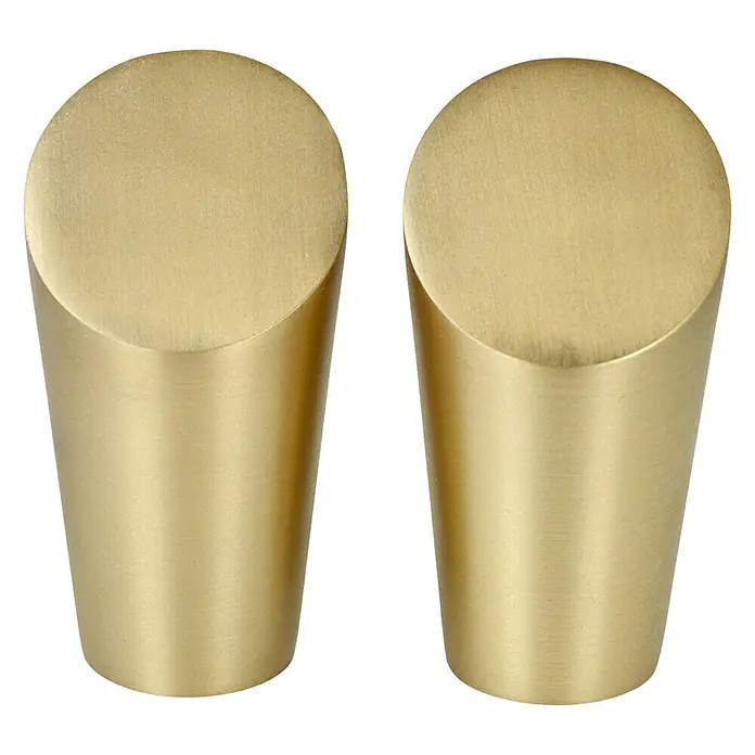 Expo Ambiente Endstück Rag - Messingoptik matt, Geeignet für: Gardinenstangen Ø 20 mm, 2 Stk. - Zwei goldene Möbelknöpfe mit zylindrischem Design und abgeschrägter Oberseite, ideal zur Aufwertung von Schränken und Schubladen.