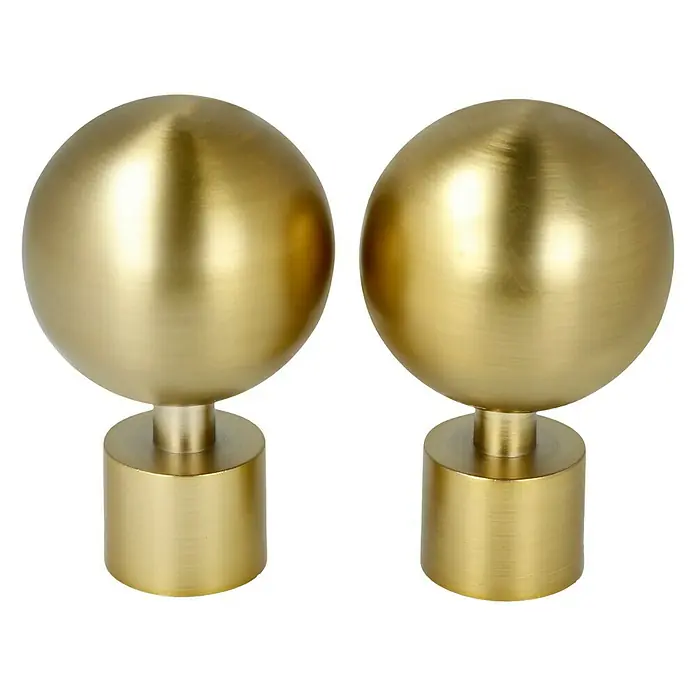 Expo Ambiente Endstück Ball-Classic - Messingoptik matt, Geeignet für: Gardinenstangen Ø 20 mm, 2 Stk. - Zwei goldfarbene Vorhangstangenabschlüsse mit kugelförmigem Design, die auf zylindrischen Sockeln ruhen und dem Raum einen eleganten Akzent verleihen.