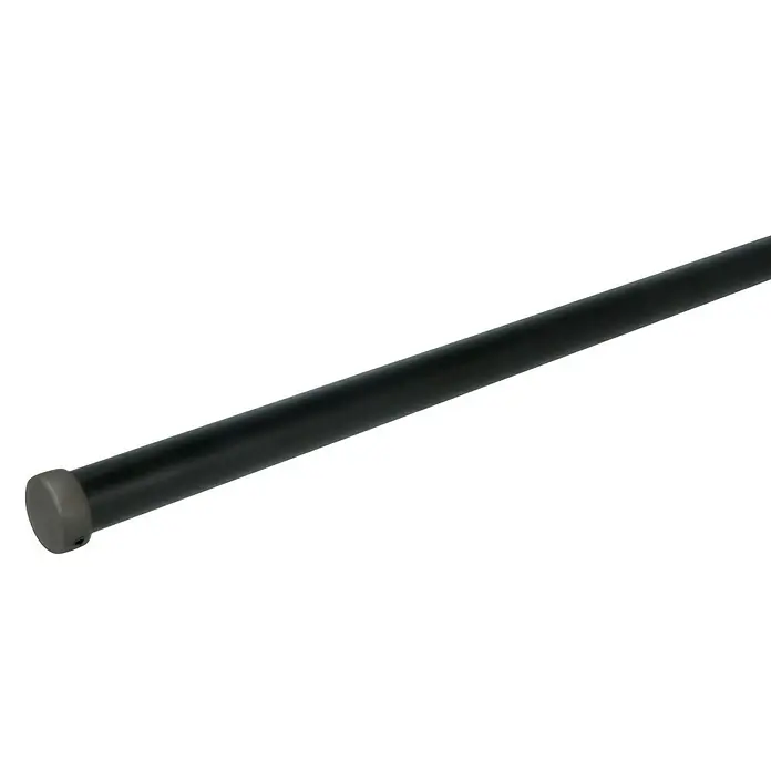 Expo Ambiente Endstück Cap-Noble - Eisenoptik-brush, Geeignet für: Gardinenstangen Ø 20 mm - Nahaufnahme einer schwarzen Metallstange mit einer grauen Endkappe, die ein schlankes und modernes Design für verschiedene Anwendungen bietet.