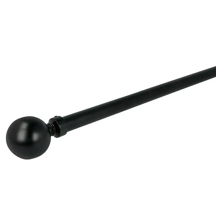 Expo Ambiente Endstück Home - Schwarz, Geeignet für: Gardinenstangen Ø 20 mm - Detailaufnahme einer eleganten, schwarzen Gardinenstange mit dekorativer Kugel, die jedem Raum eine stilvolle Note verleiht.