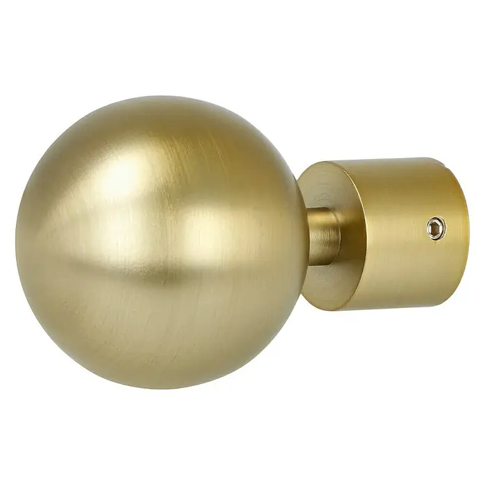 Expo Ambiente Endstück Ball-Classic - Messingoptik matt, Geeignet für: Gardinenstangen Ø 20 mm, 2 Stk. - Nahaufnahme eines goldenen Vorhangstangenendes in Kugelform, das Eleganz und Stil für jedes Fensterdekor bietet.