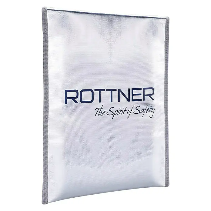 Rottner Aufbewahrungstasche - 25 x 34 cm, Kunststoff - Rottner Safe Handytasche aus silbernem Material mit dunkelblauem Schriftzug.