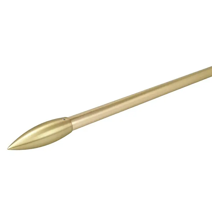 Expo Ambiente Endstück Cardo - Messingoptik matt, Geeignet für: Gardinenstangen Ø 20 mm, 2 Stk. - Detailaufnahme eines goldenen Flaggenstocks mit einer spitzen Verzierung, ideal für festliche Anlässe.
