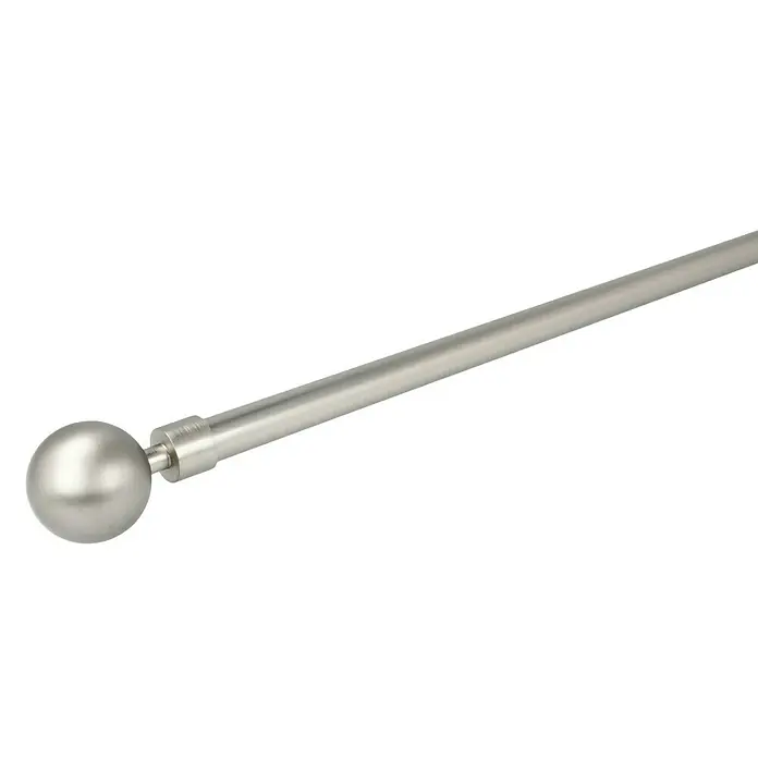 Expo Ambiente Endstück Ball-Classic - Edelstahloptik, 16 mm - Metallstange mit einer Kugel am Ende, wahrscheinlich ein Vorhangstab oder eine Dekoration. Die Stange ist silberfarben und reflektiert das Licht.