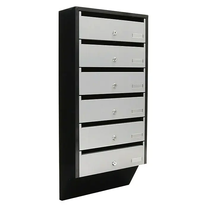 Rottner Briefkastenanlage - L x B x H: 38,5 x 14 x 82,4 cm, Schwarz/Silber, Stahl, Namensschild, Anzahl Modulplätze: 6 Stk. - Briefkastenanlage mit sieben Fächern in Silber und Schwarz. Ideal für Mehrfamilienhäuser oder Bürogebäude zur sicheren Postzustellung.