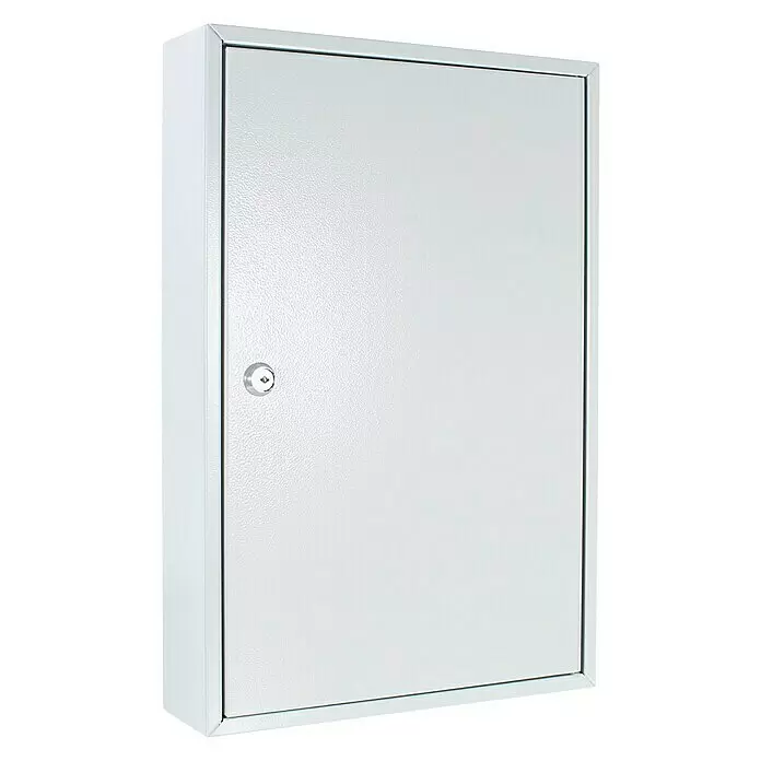 Rottner Schlüsselkasten S 64 - Geeignet für: 64 Schlüssel, L x B x H: 8 x 30 x 45 cm, Zylinderschloss - Hellgrauer Metall-Elektroschrank mit Schloss.