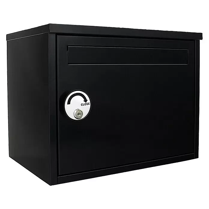 Rottner Paketbox Parcel Keeper - L x B x H: 31 x 45 x 35 cm, Schwarz, Edelstahl, Paketfach - Schwarzer Wandbriefkasten aus Metall mit einem Einwurfschlitz und einem Schloss mit „CLOSE“-Anzeige.