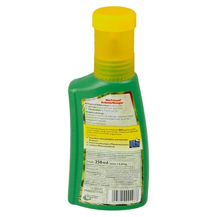 Neudorff BioTrissol Kräuterdünger250 ml, Inhalt ausreichend für ca.: 50 l Back View