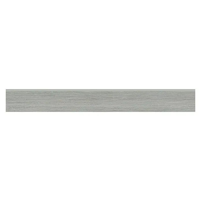 Zócalo cerámico Galia - 9 x 75 cm, Gris, Mate - Losa rectangular larga en gris claro con una veta de madera sutil, ideal como tablero de mesa o revestimiento de pared.