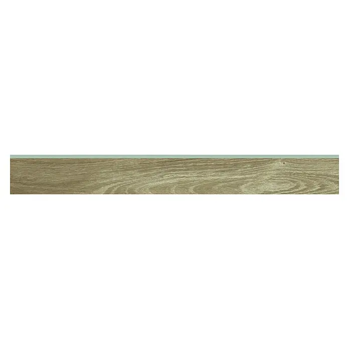 Zócalo cerámico Alcázar - 9 x 75 cm, Nut, Mate - Primer plano de una superficie de madera con patrones de vetas y variaciones de color naturales, mostrando la textura y el material.