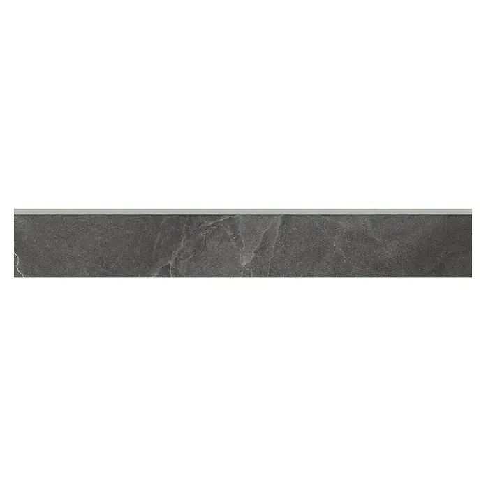 Zócalo cerámico Olympia - 9 x 60 cm, Marengo, Brillante - Un primer plano de una baldosa oscura y текстурированная, que proporciona una estética robusta y elegante para cualquier espacio.