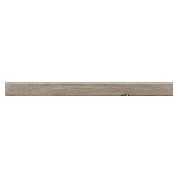 Zócalo cerámico Confort - 8 x 100 cm, Roble, Mate - Primer plano de una tabla de madera con grano y nudo, ideal para texturas o fondos.