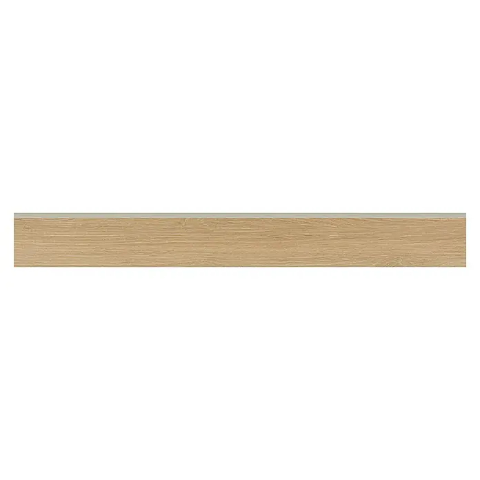 Zócalo cerámico Galia - 9 x 75 cm, Honey, Mate - Primer plano de un panel de madera que muestra patrones de vetas detallados y una paleta de colores clara y natural, ideal para diseño.