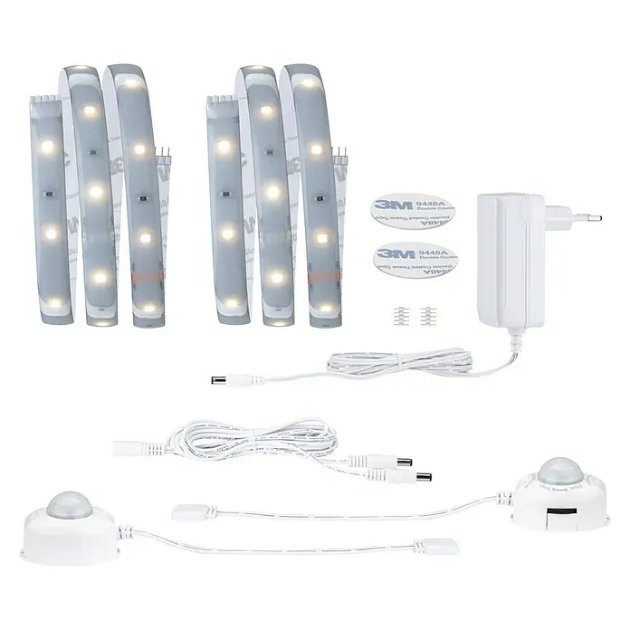 Paulmann Tira LED - Largo: 100 cm, Color de luz: Blanco cálido, 9 W - Kit de tiras LED con sensor de movimiento, ideal para la iluminación de armarios. El conjunto incluye tiras LED, adaptador y accesorios.