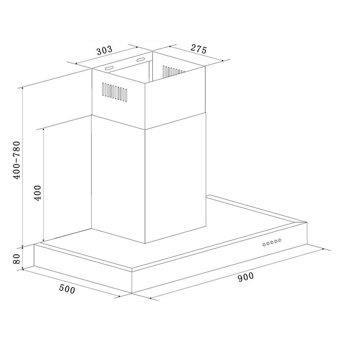 Respekta Blockhaube CH22098-90IXBBreite: 90 cm, Max. Luftleistung: 626 m³/h, Edelstahl Sketch