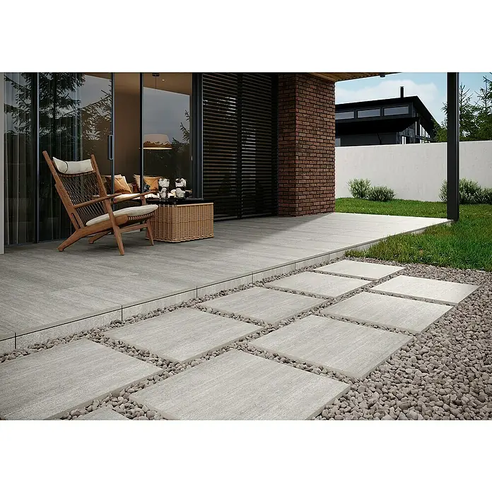 Terrassenfliese Garden Grey Struktur - 59,7 x 59,7 x 2 cm, Grau, Matt - Die Bodenfliesen im Außenbereich verleihen der Terrasse und dem Garten einen modernen und stilvollen Look.