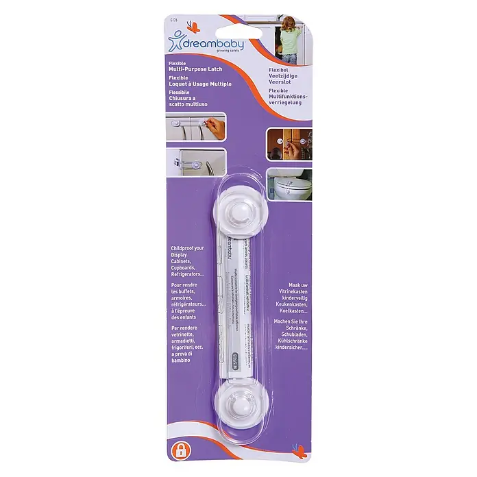 Dreambaby Multifunktionsverschluss - Kleben - Dreambaby Flexible Mehrzweckriegel: Kindersicherung für Vitrinen, Schränke, Schubladen und Kühlschränke, für mehr Sicherheit im Haushalt.