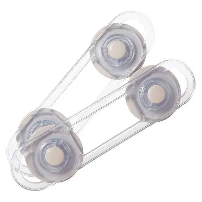 Dreambaby Mini-Multifunktionsverschluss - 2 Stk., Kleben - Zwei transparente Schranksicherungen mit runden Befestigungspunkten, ideal um Kinder vor Gefahren im Haushalt zu schützen.