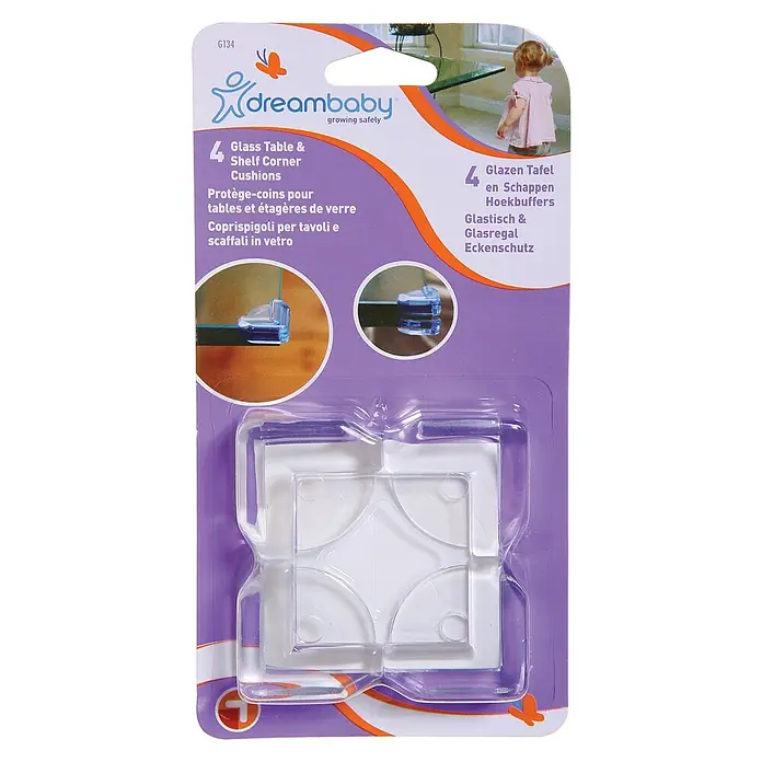 Dreambaby Glas-Eckenschutz - 4 Stk., Kleben - Dreambaby Eckenschutz für Glastische und Regale: Schützt Babys vor Stößen an scharfen Kanten mit diesen Eckpolstern.