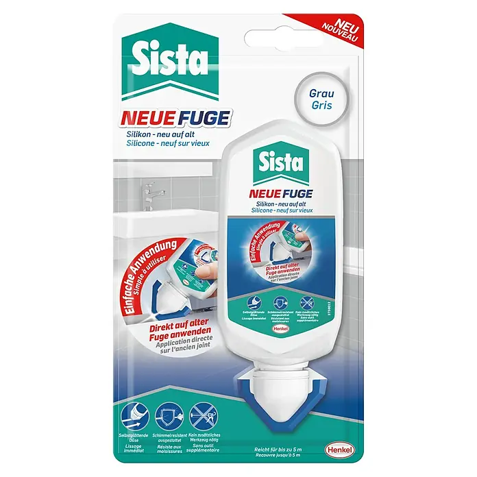 Sista Silikon Neue Fuge - Grau, 80 ml - Sista Neue Fuge Silikon Grau: Silikon zum Erneuern von Fugen, direkt auf alte Fugen anwendbar, schimmelresistent und ohne zusätzliches Werkzeug.
