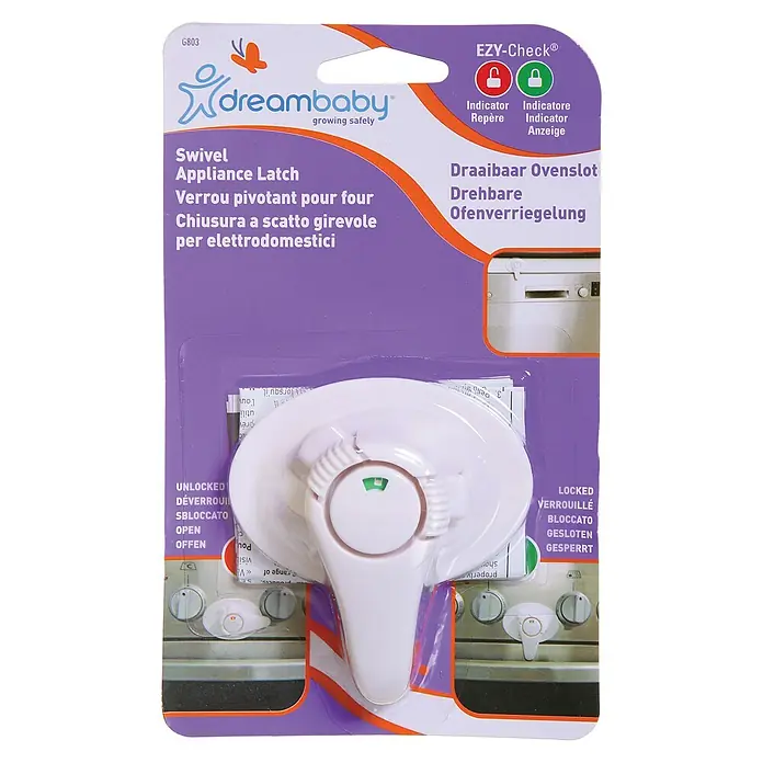 Dreambaby Backofentür-Verschluss - Weiß, Kleben - Dreambaby Drehbare Ofenverriegelung mit Anzeige für den Zustand (verriegelt/entriegelt) für mehr Sicherheit im Haushalt.