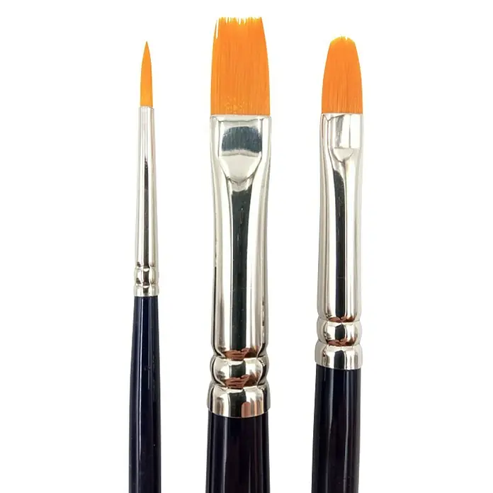 Talens Set de pinceles de cerdas Goc 294/295 - 3 pzs., Fibra sintética - Tres pinceles con cerdas sintéticas y mangos azules, varios tamaños para líneas finas y trazos amplios.