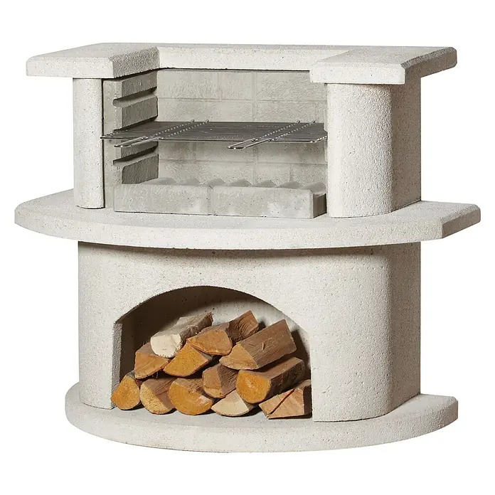 Buschbeck Grillbar Venedig - Hauptgrillfläche: 54 x 34 cm, Weiß - Dieser Gartengrill aus Stein ist mit einem praktischen Holzlager ausgestattet und lädt zu gemütlichen Grillabenden ein.