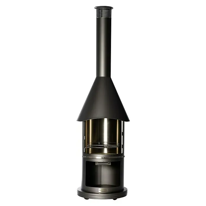 Buschbeck Grillkamin Auckland - Hauptgrillfläche: Ø 42,5 cm, Edelstahl, Dunkelgrau - Elegantes, modernes Feuerstellen-Design. Die robuste Konstruktion und das minimalistische Aussehen machen sie zu einem Blickfang.