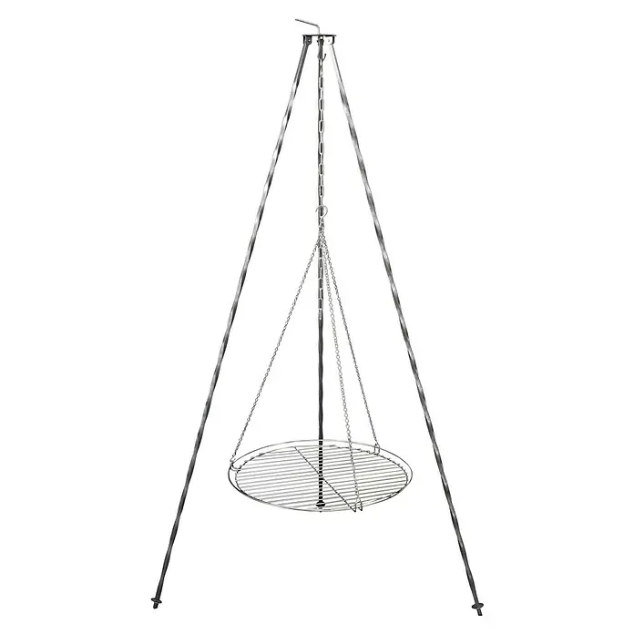 Buschbeck Schwenkgrill - Passend für: Buschbeck Feuerschale Ø 60 cm - Grillgalgen mit Dreibein und rundem Grillrost. Ideal für Lagerfeuerküche im Freien und robustes Grillen mit verstellbarer Höhe.