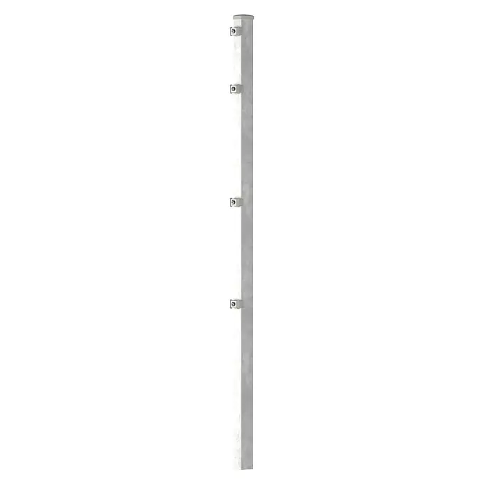 Zaunpfosten - Höhe: 225 cm, Silber, Metall - Galvanisierter Vierkantpfosten mit Halterungen, ideal für Zäune. Langlebig und stabil für verschiedene Anwendungen im Außenbereich.