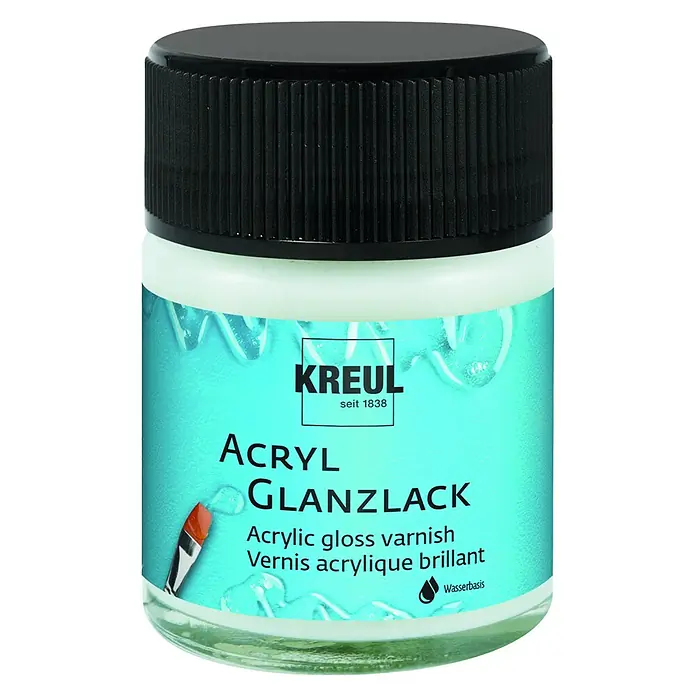 KREUL Künstler-Acryllack Glanzlack - Transparent, 50 ml, Wasserbasiert - Acryl-Glanzlack von Kreul: Hochglänzender Acryllack für strahlende Ergebnisse auf diversen Oberflächen. Für Künstler und Hobbybastler.