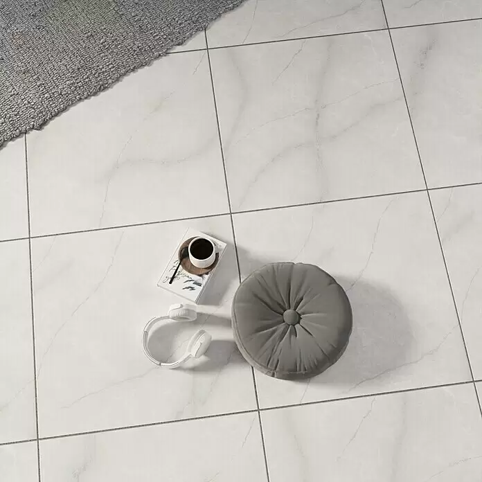 Feinsteinzeugfliese Torino Bianco - 60 x 60 cm, Weiß/Grau, Glänzend - Stimmungsaufnahme