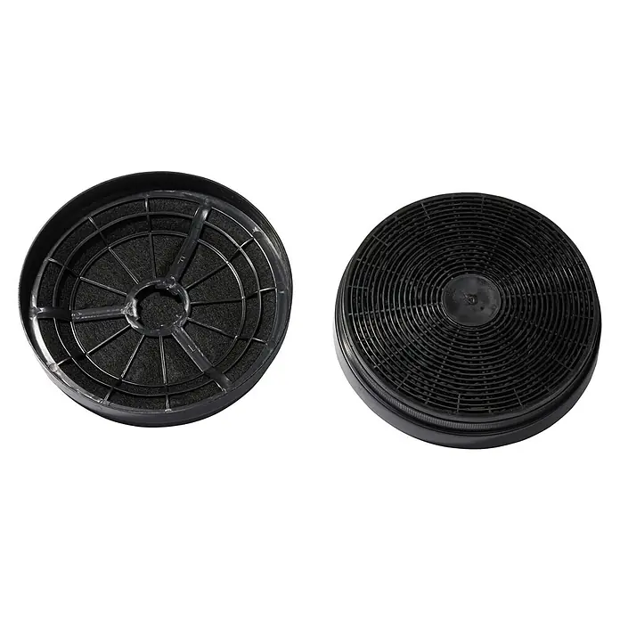 PKM Aktivkohlefilter CF 110Kunststoff, Gesamtstückzahl: 2 Stk., Passend für: PKM Dunstabzugshaube 8060GZ, 8090GZ, 8099GISZ, 8099ISZ, 9040-60 BZ, 9040-60WZ, 9040-90BZ, 9040-90WZ, UBH4060-2H, 9860 LZ, 9878LZ, T1-60 A+++ IXEZ, 9060 BH, 9060 WH, S7-60 ABTH, S7-60 AWTH, S3-60 ABTZ, T1-90 A+++ IXEZ, S3-90 ABTZ, 9080BZ, 9080 WZ, S7-90 ABTH, S7-90 AWTH, 9090ISZ - Zwei schwarze Dunstabzugshaubenfilter, ein Gitterdesign und ein spiralförmiges Design, die die Luft filtern.