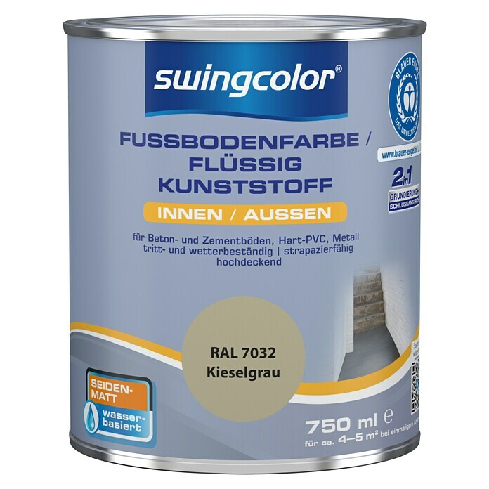 swingcolor 2in1 Flüssigkunststoff / Fußbodenfarbe RAL 7032 (Kieselgrau, 750  ml, Seidenmatt)