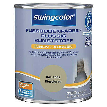 swingcolor 2in1 Fußbodenfarbe / Flüssig Kunststoff 2in1 RAL 7032 (Kieselgrau, 750 ml, Seidenmatt)