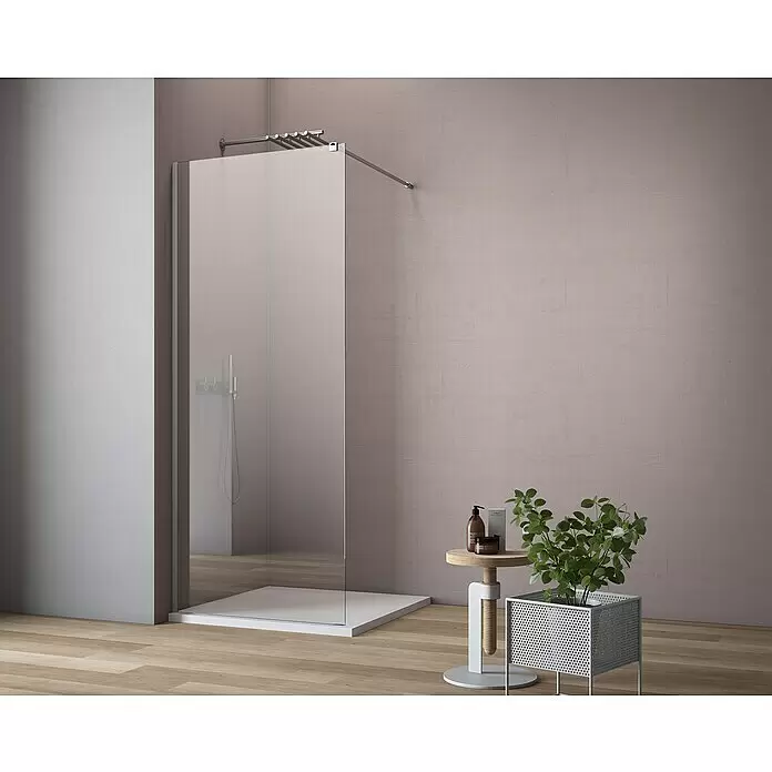 GEO Hit Duschwand B-W001 - B x H: 80 x 200 cm, Unbeschichtet, Platin Silber, Glasstärke: 8 mm - Stimmungsaufnahme