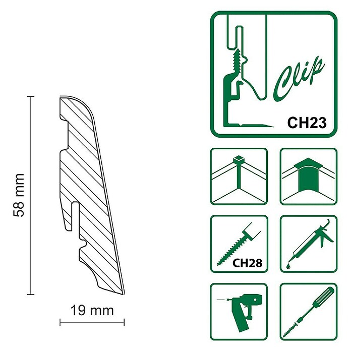 Sockelleiste FUO60L (2 400 x 19 x 58 mm, MDF, Kirsch) | BAUHAUS