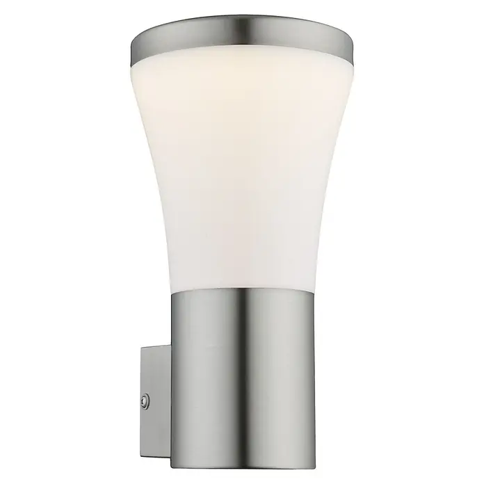 Globo LED-Außenwandleuchte ALIDO - 10,5 W, 12 x 12 x 23,5 cm, IP44 - Moderne Wandleuchte mit einem satinierten Glasschirm und gebürstetem Nickel-Finish, ideal für Innen- und Außenbereiche.