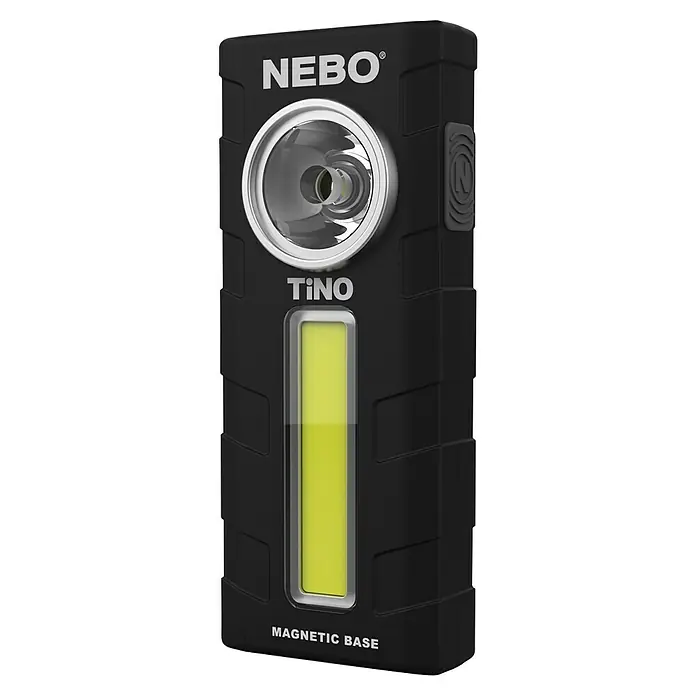 Nebo Tools Set multiherramienta y linterna - Negro - Imagen del producto de la linterna NEBO TiNO, con base magnética y dos fuentes de luz para necesidades de iluminación versátiles.