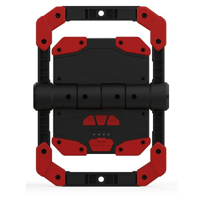 Nebo Tools Luz de trabajo LED Omini 2K - 2.000 lm - La robusta luz de trabajo plegable presenta detalles rojos y un marco ajustable para un uso versátil en cualquier taller.