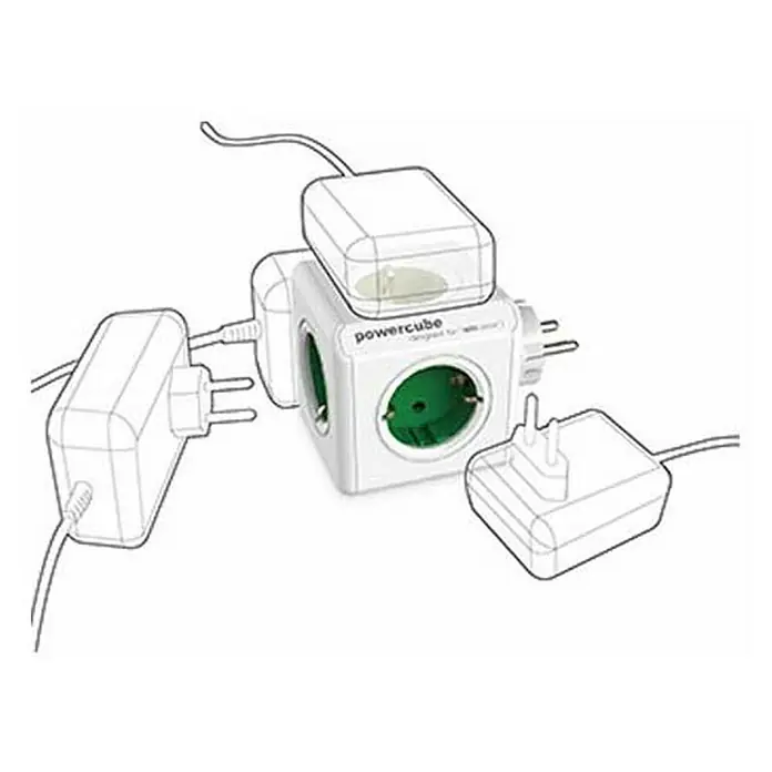 Ladrón Power Cube - Blanco - Imagen de un PowerCube, que muestra su diseño multi-enchufe con varios adaptadores de corriente enchufados, ofreciendo una solución de energía práctica.