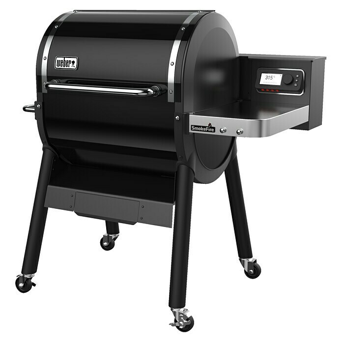 Weber Pelletgrill Smokefire EX4 GBSSchwarz, Hauptgrillfläche: 46 x 61 cm, Material Rost: Edelstahl, Weber Connect Diagonal View